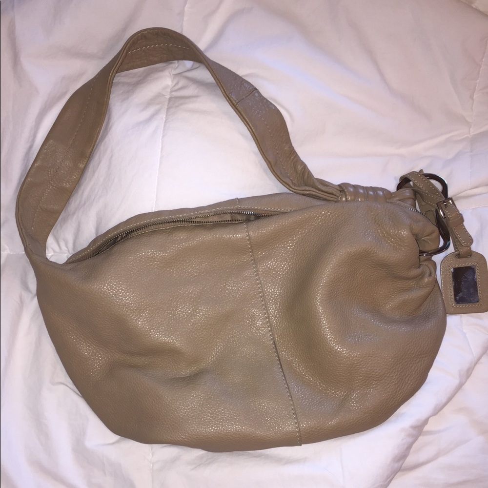 Taupe leather shoulder bag